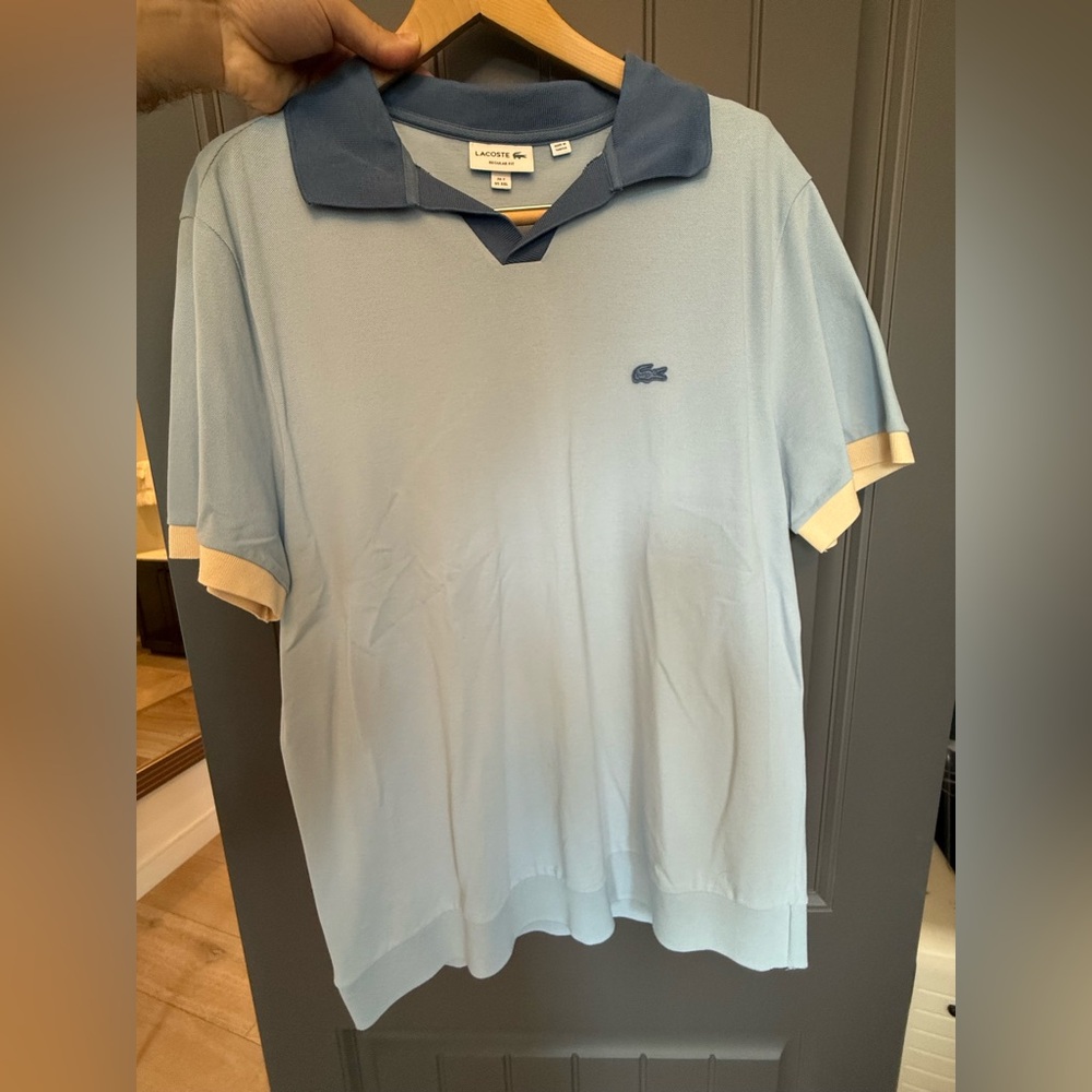 Lacoste Men's Sky Blue Polo with Navy Collar
